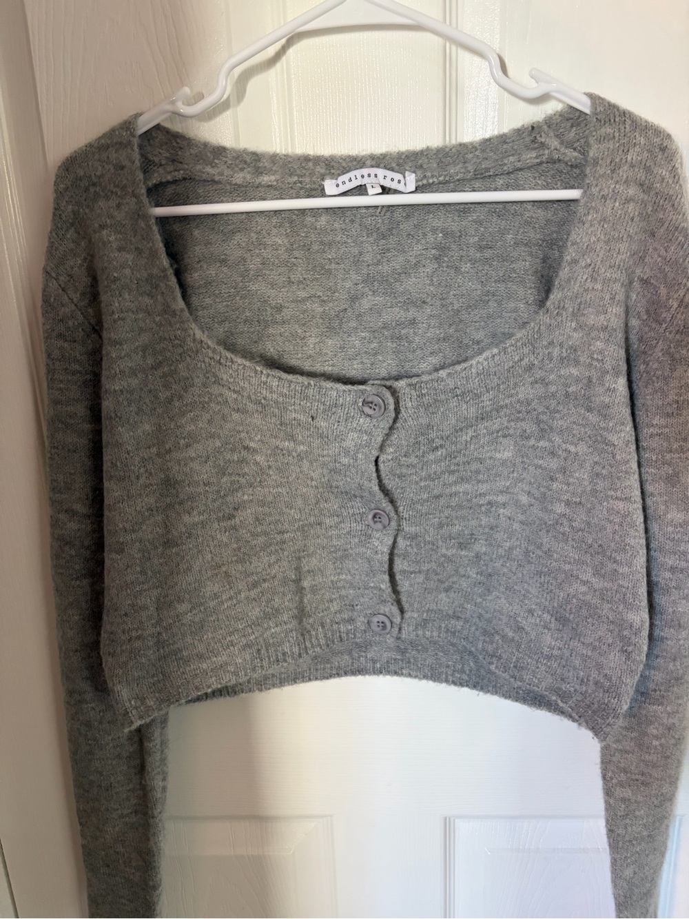 Endless Rose Gray Cropped Scoop-Neck Button Cardigan